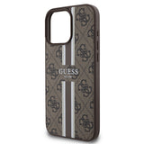 Apple iPhone 16 Pro Kılıf Guess Magsafe Şarj Özellikli 4G Şerit Tasarımlı Printed Kapak Kahverengi