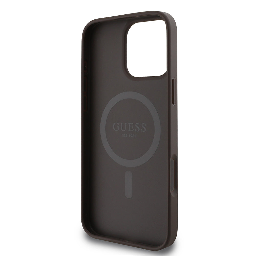 Apple iPhone 16 Pro Kılıf Guess Magsafe Şarj Özellikli 4G Şerit Tasarımlı Printed Kapak Kahverengi