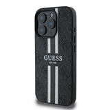 Apple iPhone 16 Pro Kılıf Guess Magsafe Şarj Özellikli 4G Şerit Tasarımlı Printed Kapak Siyah
