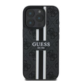 Apple iPhone 16 Pro Kılıf Guess Magsafe Şarj Özellikli 4G Şerit Tasarımlı Printed Kapak Siyah