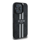 Apple iPhone 16 Pro Kılıf Guess Magsafe Şarj Özellikli 4G Şerit Tasarımlı Printed Kapak Siyah