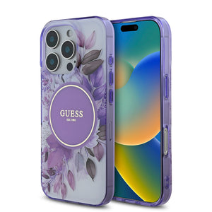 Apple iPhone 16 Pro Kılıf Guess Magsafe Şarj Özellikli Flower Tonal Circle Kapak Mor