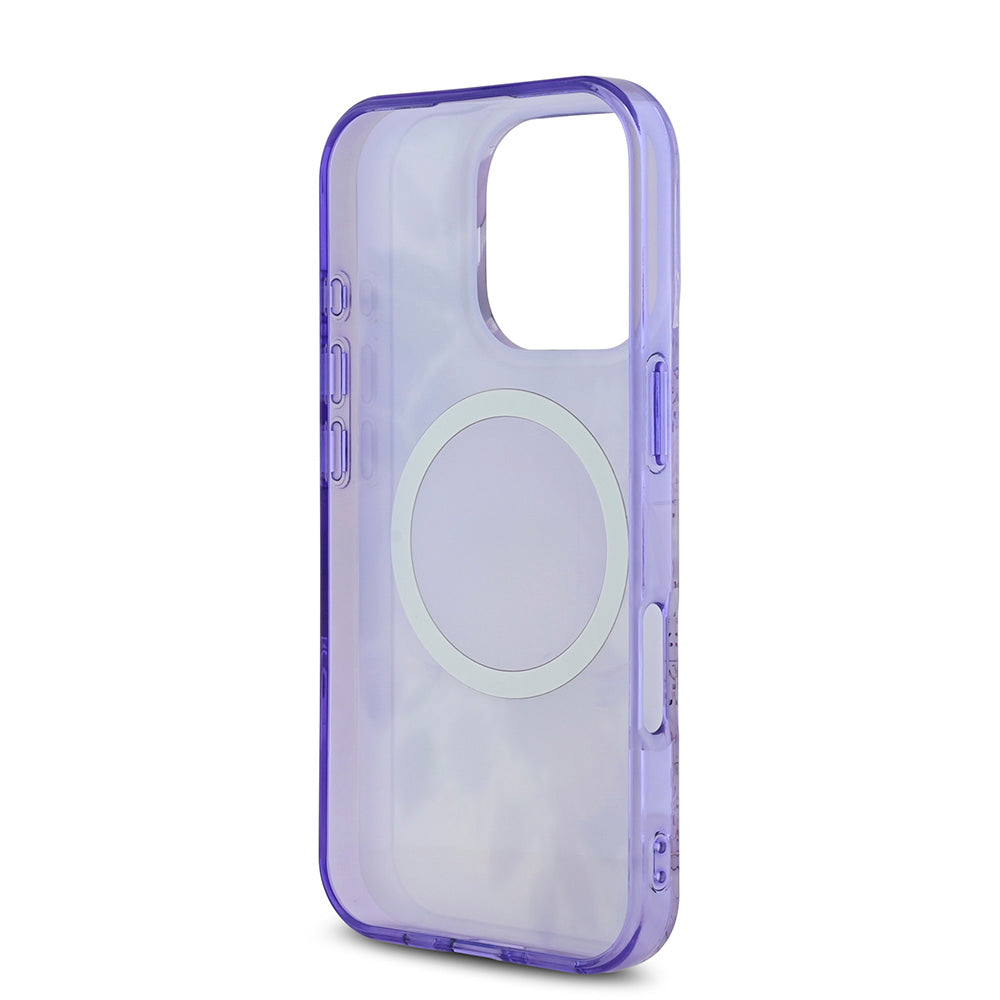 Apple iPhone 16 Pro Kılıf Guess Magsafe Şarj Özellikli Flower Tonal Circle Kapak Mor