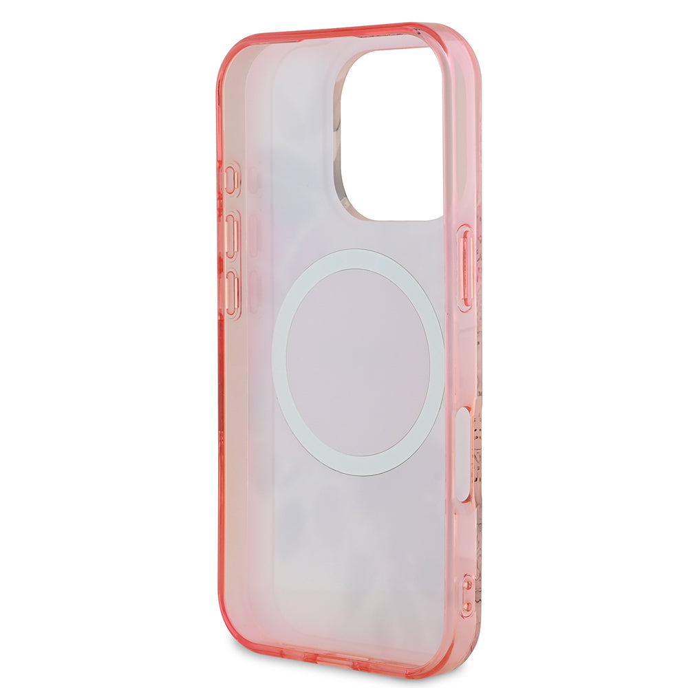 Apple iPhone 16 Pro Kılıf Guess Magsafe Şarj Özellikli Flower Tonal Circle Kapak Pembe