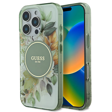 Apple iPhone 16 Pro Kılıf Guess Magsafe Şarj Özellikli Flower Tonal Circle Kapak Yeşil