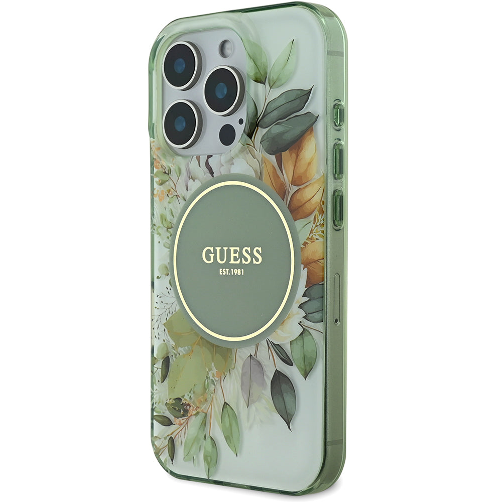 Apple iPhone 16 Pro Kılıf Guess Magsafe Şarj Özellikli Flower Tonal Circle Kapak Yeşil