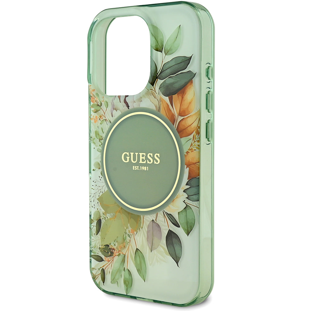 Apple iPhone 16 Pro Kılıf Guess Magsafe Şarj Özellikli Flower Tonal Circle Kapak Yeşil