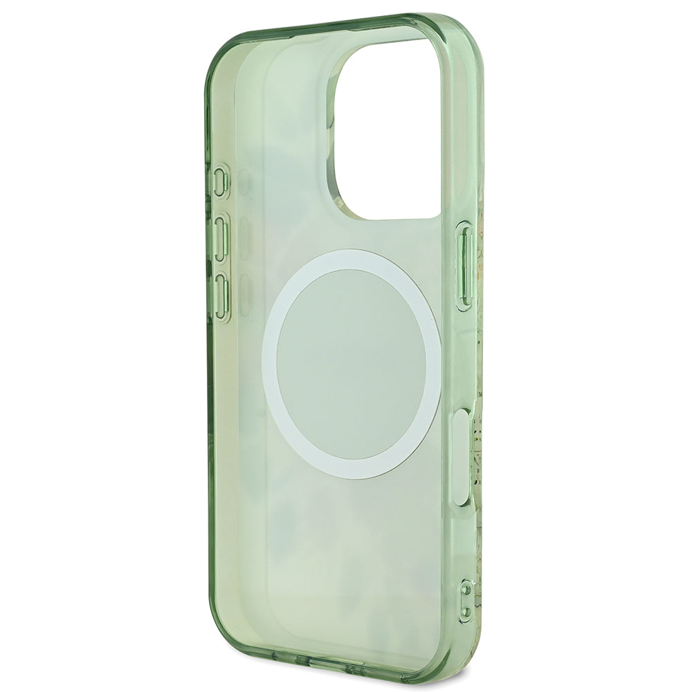 Apple iPhone 16 Pro Kılıf Guess Magsafe Şarj Özellikli Flower Tonal Circle Kapak Yeşil
