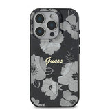 Apple iPhone 16 Pro Kılıf Guess Magsafe Şarj Özellikli Flower Tone On Tone Ring Kapak Siyah