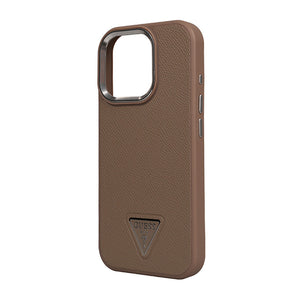 Apple iPhone 16 Pro Kılıf Guess Magsafe Şarj Özellikli Grained Triangle Kapak Kahverengi