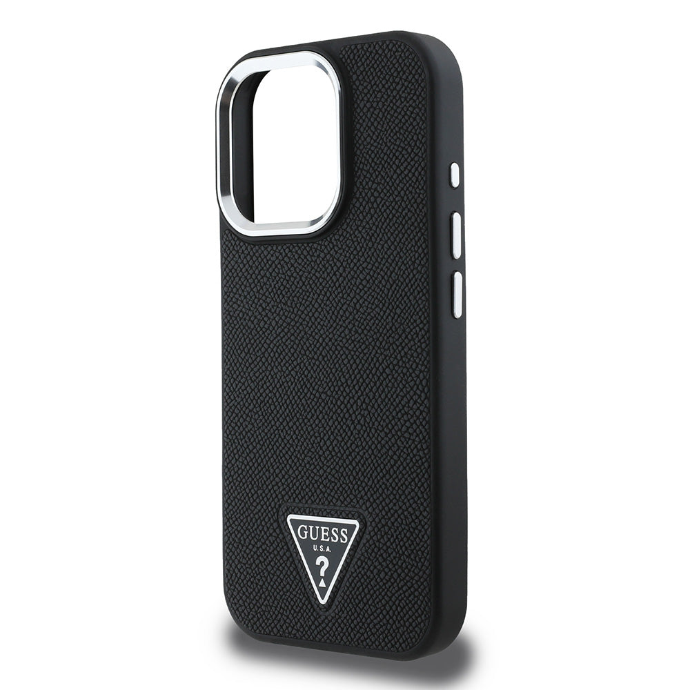 Apple iPhone 16 Pro Kılıf Guess Magsafe Şarj Özellikli Grained Triangle Kapak Siyah