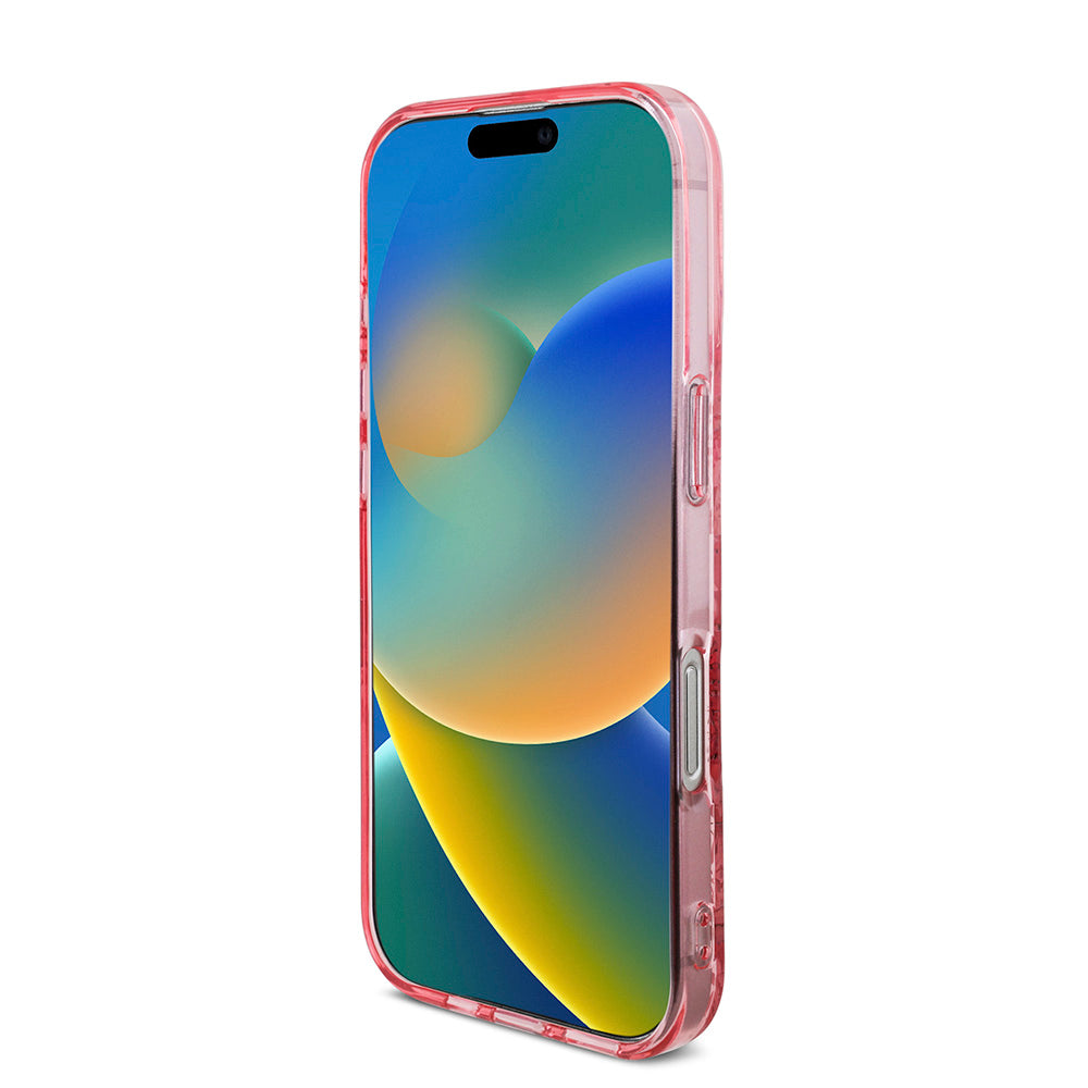 Apple iPhone 16 Pro Kılıf Guess Magsafe Şarj Özellikli IML Baskılı Çiçek İnci Bileklikli Kapak Pembe