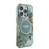Apple iPhone 16 Pro Kılıf Guess Magsafe Şarj Özellikli IML Baskılı Çiçek İnci Bileklikli Kapak Yeşil