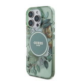 Apple iPhone 16 Pro Kılıf Guess Magsafe Şarj Özellikli IML Baskılı Çiçek İnci Bileklikli Kapak Yeşil