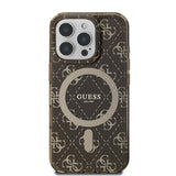 Apple iPhone 16 Pro Kılıf Guess Magsafe Şarj Özellikli IML Baskılı Klasik Logolu 4G Desenli Kapak Kahverengi