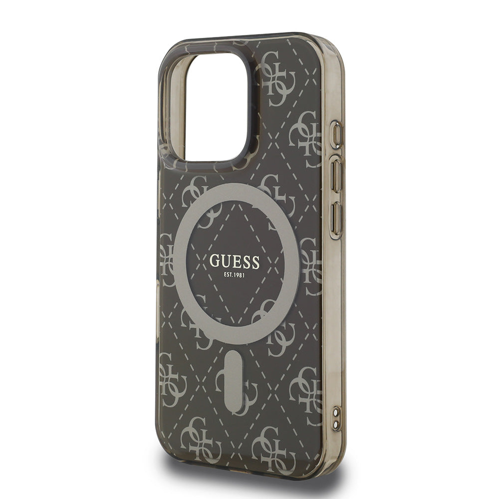 Apple iPhone 16 Pro Kılıf Guess Magsafe Şarj Özellikli IML Baskılı Klasik Logolu 4G Desenli Kapak Kahverengi