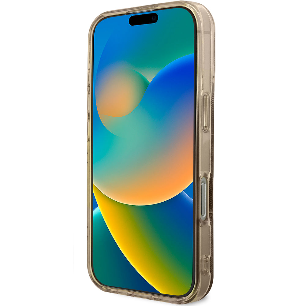 Apple iPhone 16 Pro Kılıf Guess Magsafe Şarj Özellikli IML Peony ve 4G Desenli Klasik Logolu Kapak Kahverengi