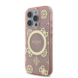 Apple iPhone 16 Pro Kılıf Guess Magsafe Şarj Özellikli IML Peony ve 4G Desenli Klasik Logolu Kapak Pembe