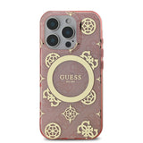 Apple iPhone 16 Pro Kılıf Guess Magsafe Şarj Özellikli IML Peony ve 4G Desenli Klasik Logolu Kapak Pembe