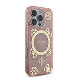 Apple iPhone 16 Pro Kılıf Guess Magsafe Şarj Özellikli IML Peony ve 4G Desenli Klasik Logolu Kapak Pembe