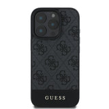 Apple iPhone 16 Pro Kılıf Guess Magsafe Şarj Özellikli PU Deri Şerit Logo Dizaynlı Kapak Siyah
