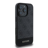 Apple iPhone 16 Pro Kılıf Guess Magsafe Şarj Özellikli PU Deri Şerit Logo Dizaynlı Kapak Siyah
