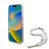 Apple iPhone 16 Pro Kılıf Guess Magsafe Şarj Özellikli Simli Silikon İnci Bileklikli Kapak Transparan