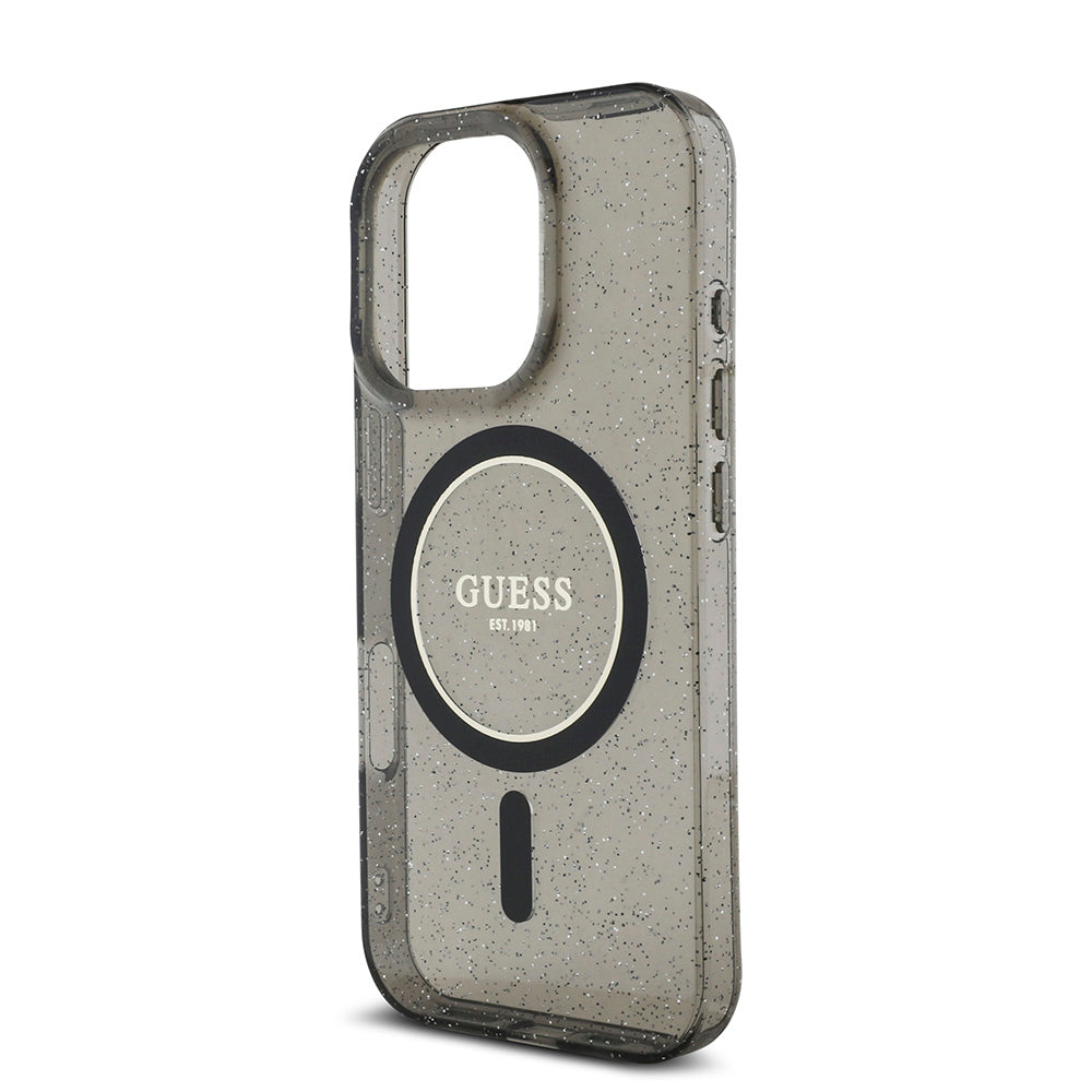 Apple iPhone 16 Pro Kılıf Guess Magsafe Şarj Özellikli Simli Silikon İnci Bileklikli Kapak Siyah
