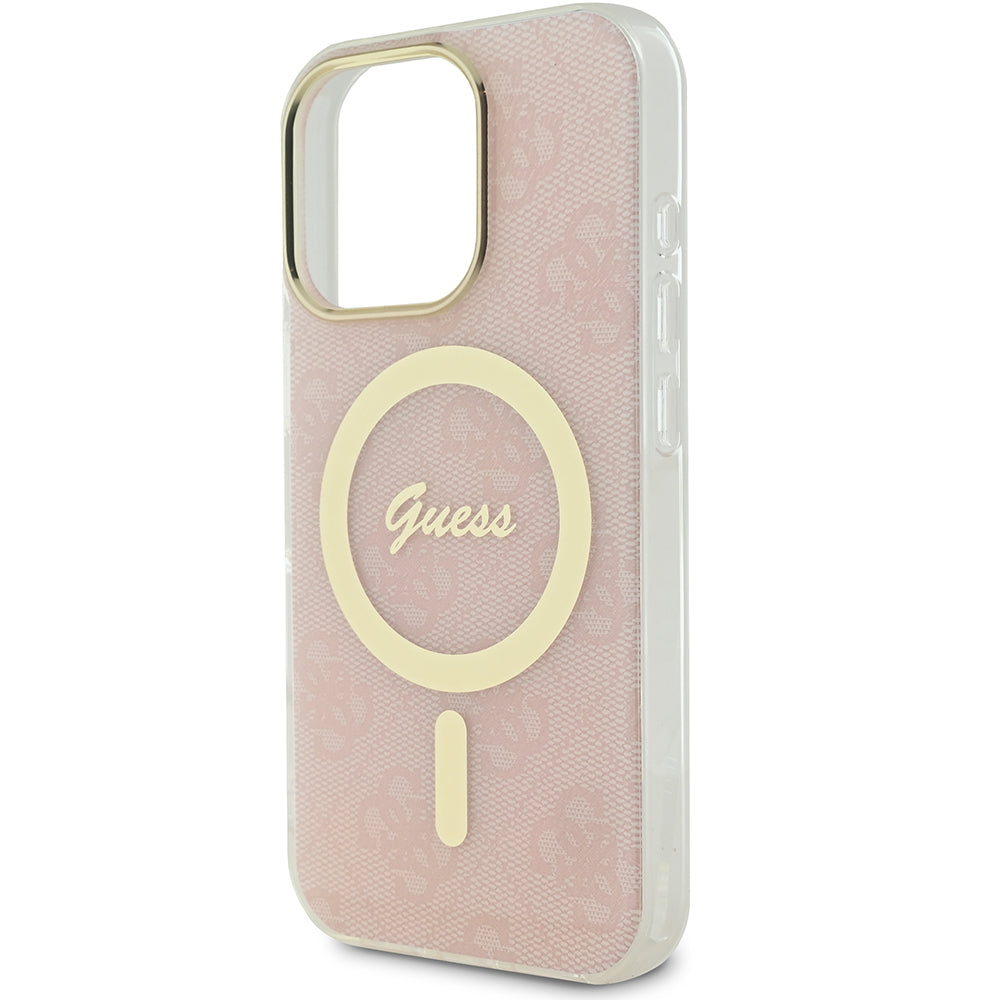 Apple iPhone 16 Pro Kılıf Guess Magsafe Şarj Özellikli Yazı Logolu 4G Desenli Kapak Pembe