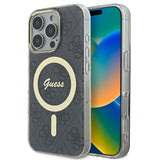 Apple iPhone 16 Pro Kılıf Guess Magsafe Şarj Özellikli Yazı Logolu 4G Desenli Kapak Siyah