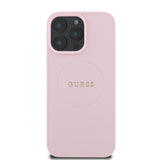 Apple iPhone 16 Pro Kılıf Guess Magsafe Şarj Özellikli Yazı Logolu Grained Kapak Pembe