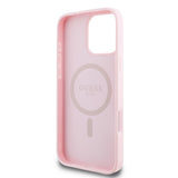 Apple iPhone 16 Pro Kılıf Guess Magsafe Şarj Özellikli Yazı Logolu Grained Kapak Pembe