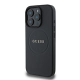 Apple iPhone 16 Pro Kılıf Guess Magsafe Şarj Özellikli Yazı Logolu Grained Kapak Siyah