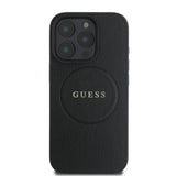 Apple iPhone 16 Pro Kılıf Guess Magsafe Şarj Özellikli Yazı Logolu Grained Kapak Siyah