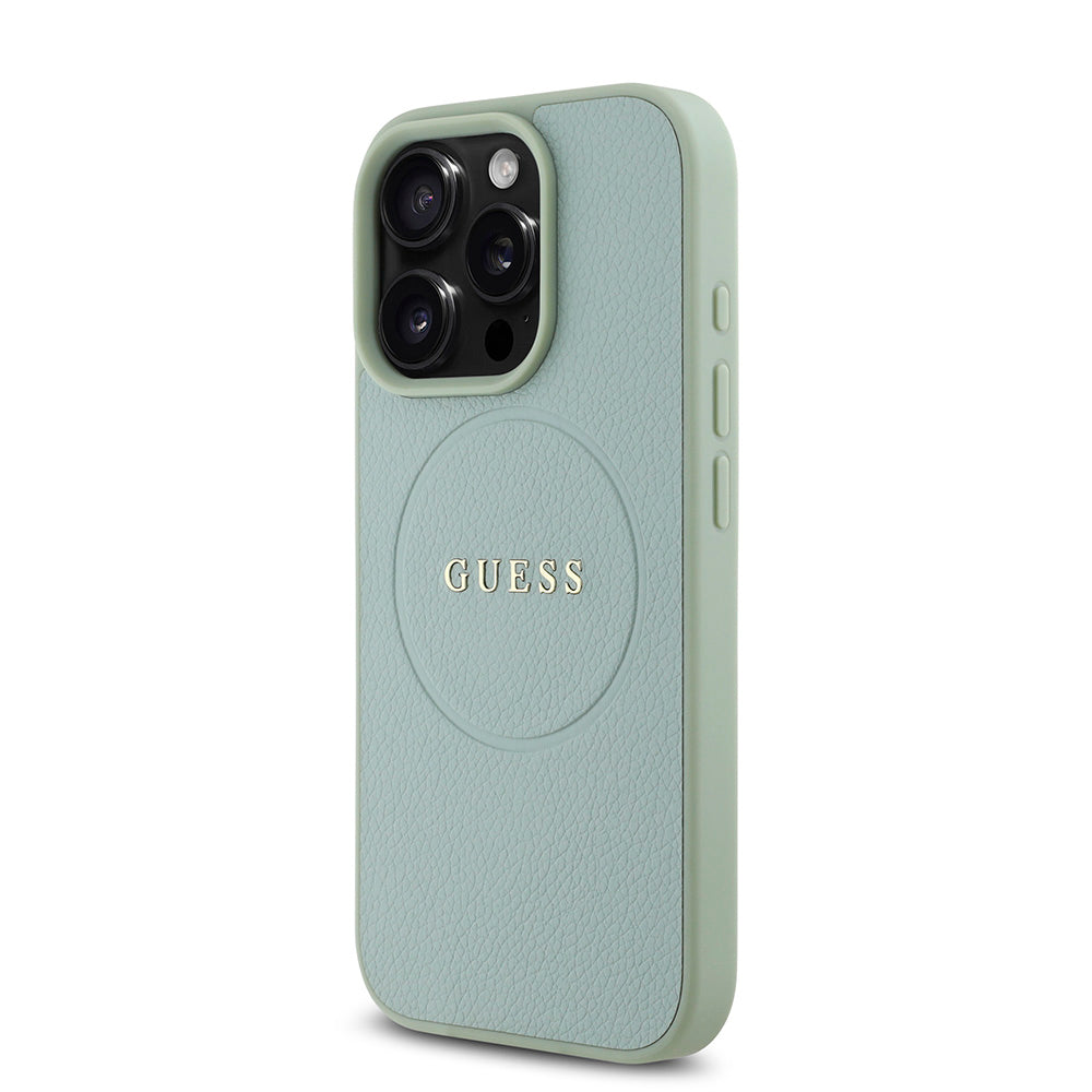 Apple iPhone 16 Pro Kılıf Guess Magsafe Şarj Özellikli Yazı Logolu Grained Kapak Yeşil