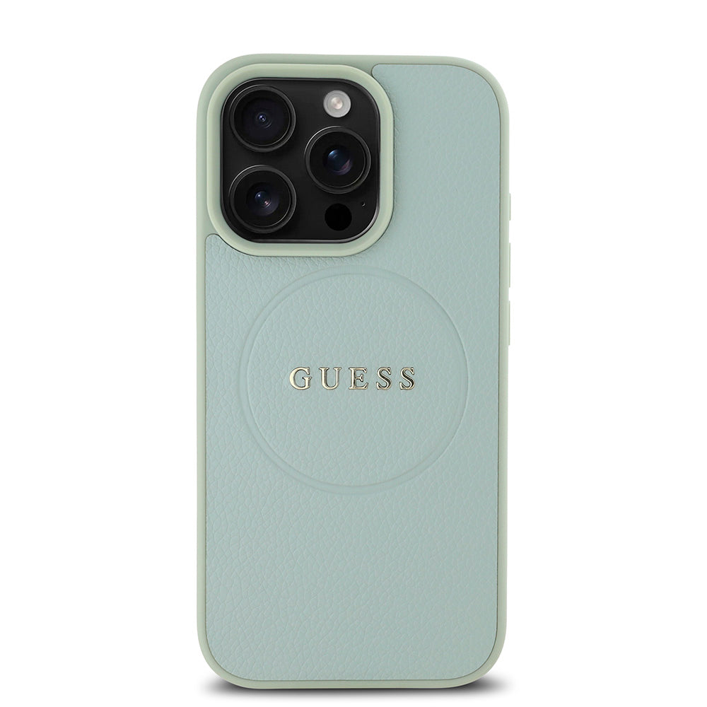 Apple iPhone 16 Pro Kılıf Guess Magsafe Şarj Özellikli Yazı Logolu Grained Kapak Yeşil
