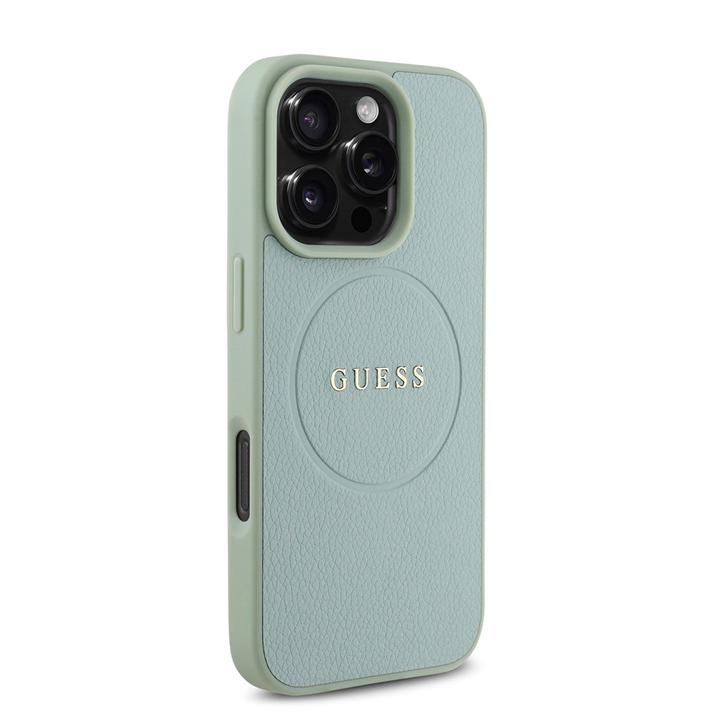 Apple iPhone 16 Pro Kılıf Guess Magsafe Şarj Özellikli Yazı Logolu Grained Kapak Yeşil