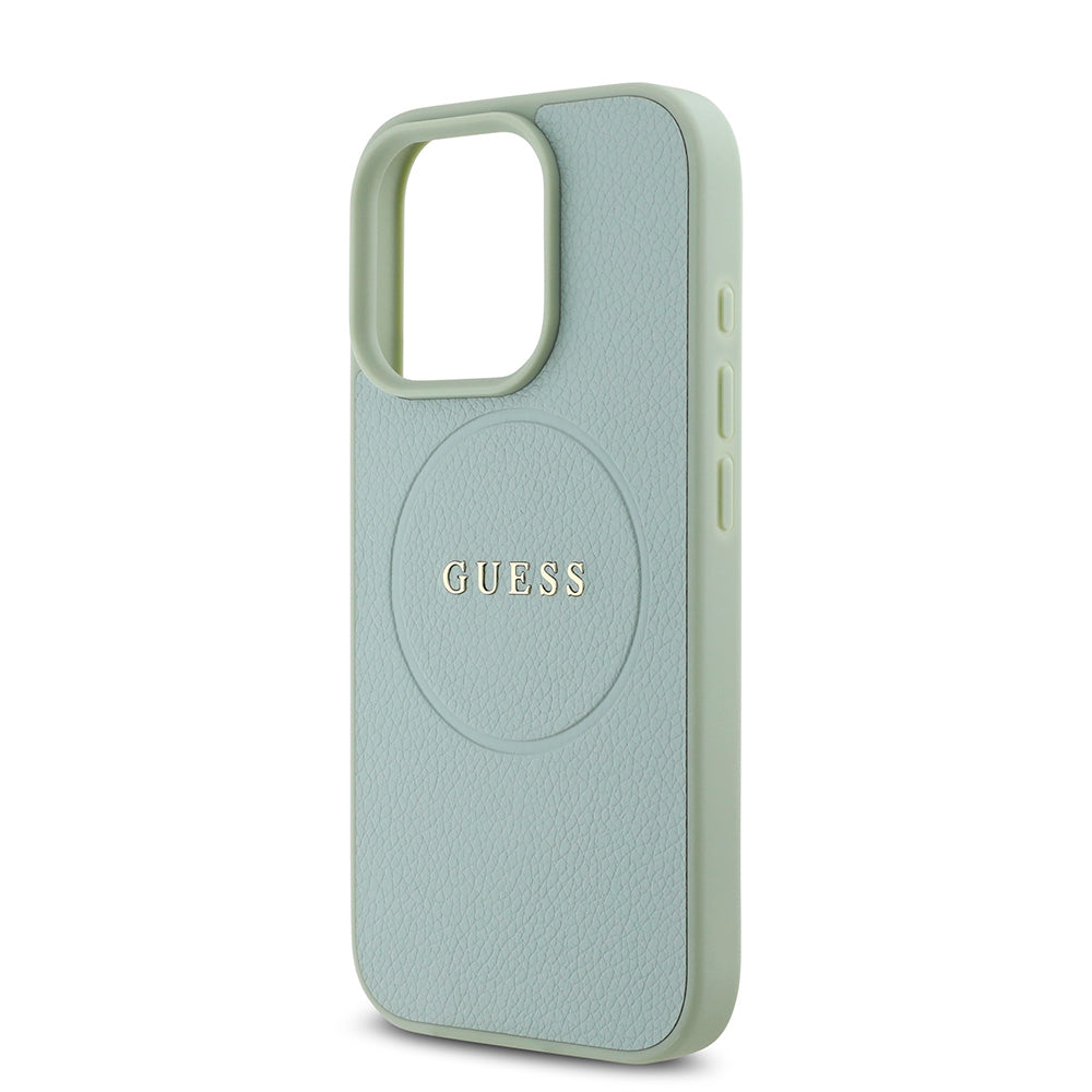 Apple iPhone 16 Pro Kılıf Guess Magsafe Şarj Özellikli Yazı Logolu Grained Kapak Yeşil