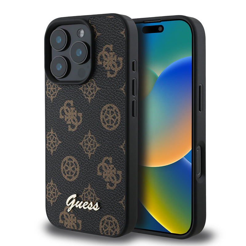 Apple iPhone 16 Pro Kılıf Guess Magsafe Şarj Özellikli Yazı Logolu Peony Kapak Siyah