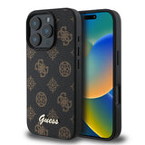 Apple iPhone 16 Pro Kılıf Guess Magsafe Şarj Özellikli Yazı Logolu Peony Kapak Siyah