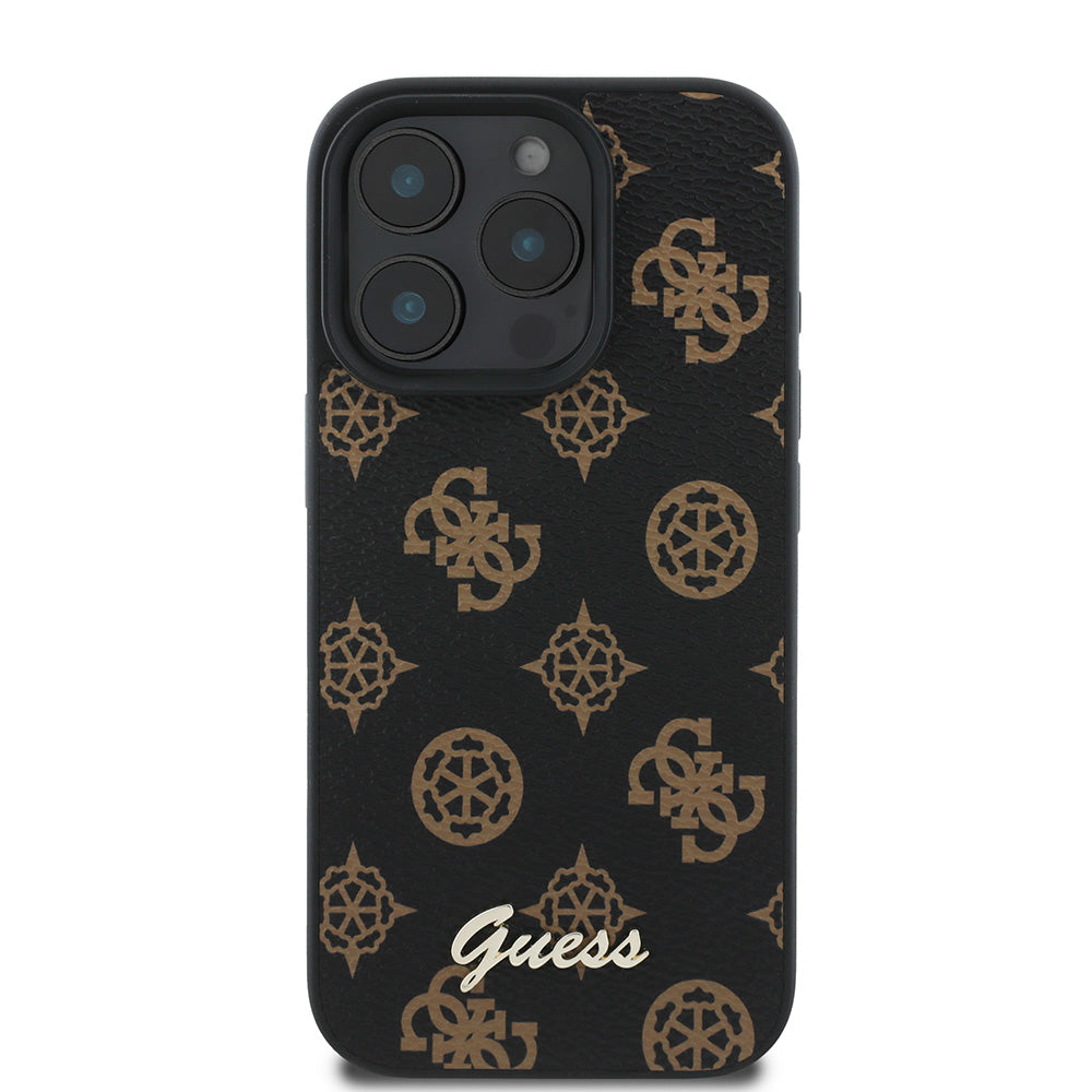 Apple iPhone 16 Pro Kılıf Guess Magsafe Şarj Özellikli Yazı Logolu Peony Kapak Siyah