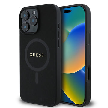 Apple iPhone 16 Pro Kılıf Guess Magsafe Şarj Özellikli Yazı Logolu Saffiano Classic Kapak Siyah