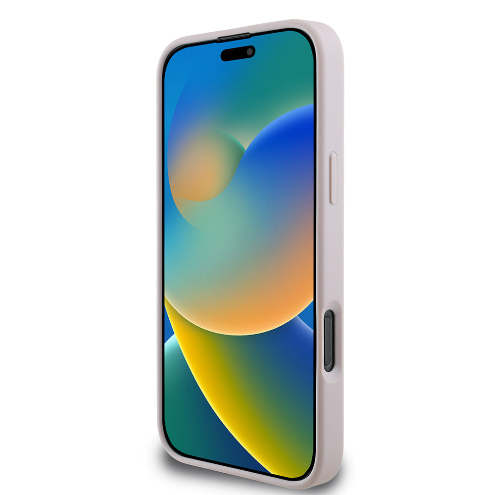 Apple iPhone 16 Pro Kılıf Guess PU Deri 4G Desenli Metal Büyük 4G ve Yazı Logolu Kapak Pembe