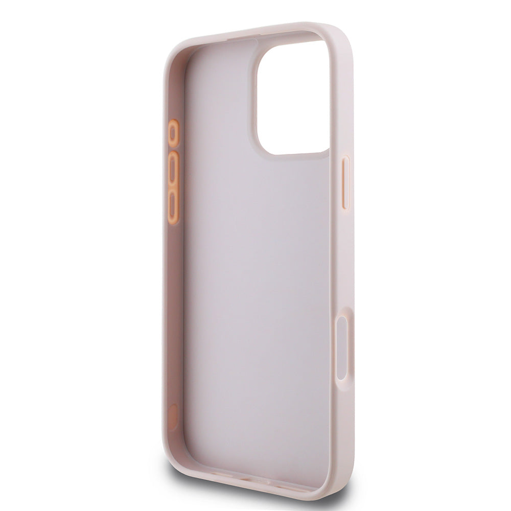 Apple iPhone 16 Pro Kılıf Guess PU Deri 4G Desenli Metal Büyük 4G ve Yazı Logolu Kapak Pembe