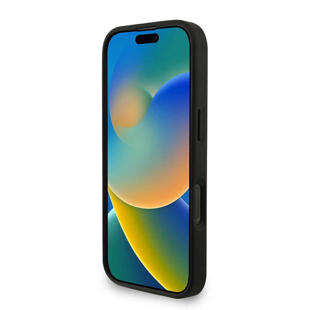 Apple iPhone 16 Pro Kılıf Guess M-safe Şarj Özellikli Bilek Askı İpli Yazı Logolu Kapak Siyah