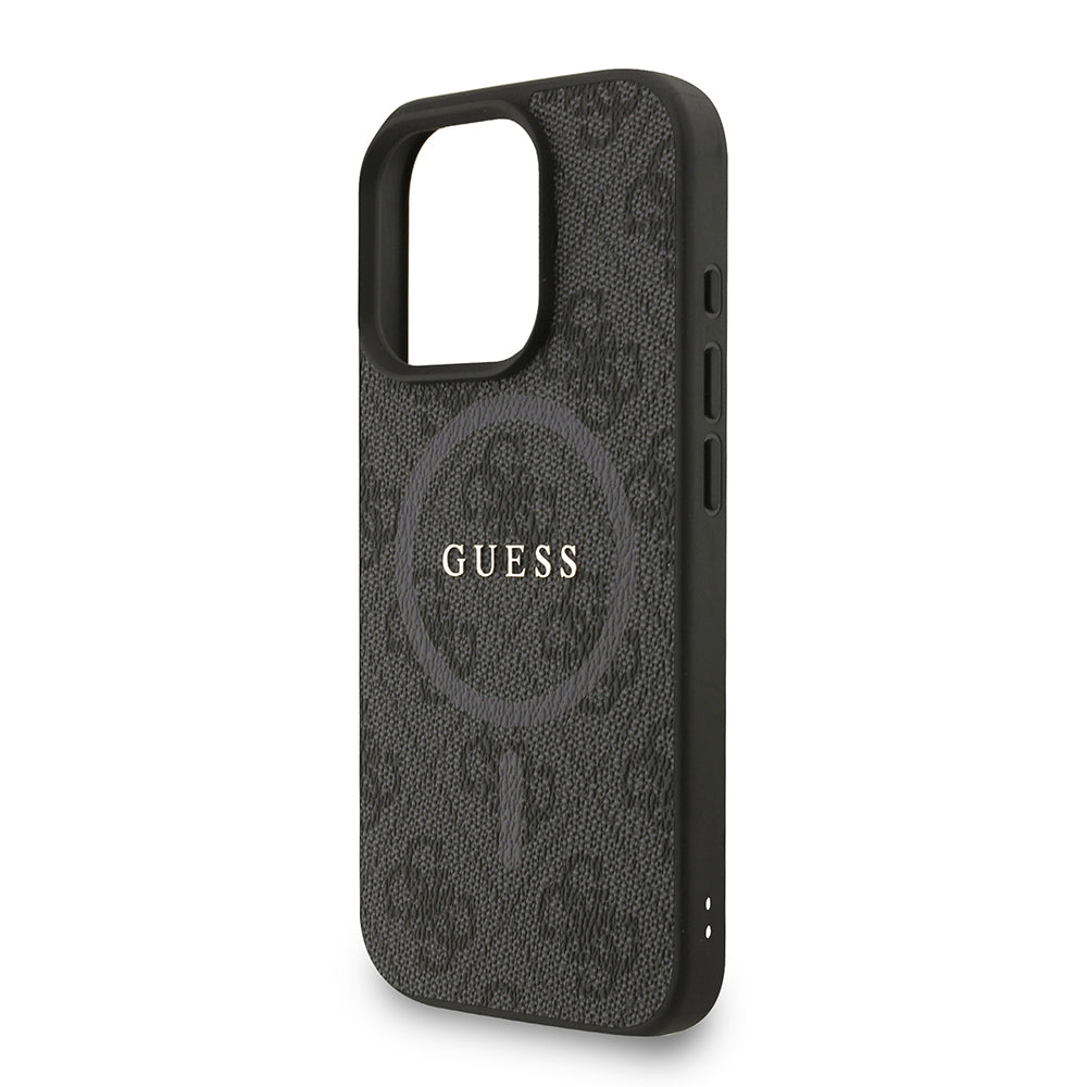 Apple iPhone 16 Pro Kılıf Guess M-safe Şarj Özellikli Bilek Askı İpli Yazı Logolu Kapak Siyah