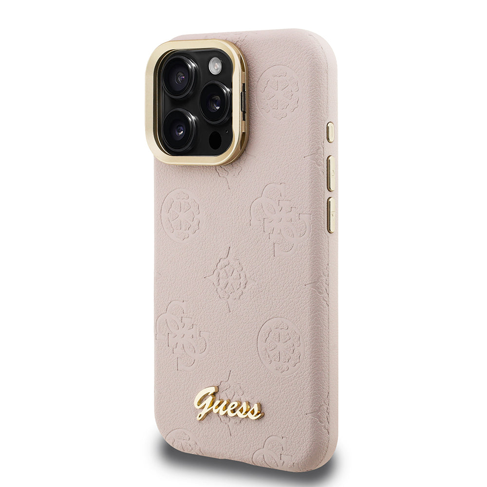Apple iPhone 16 Pro Kılıf Guess M-safe Şarj Özellikli Kamera Standlı Peony Kapak PU Deri Pembe