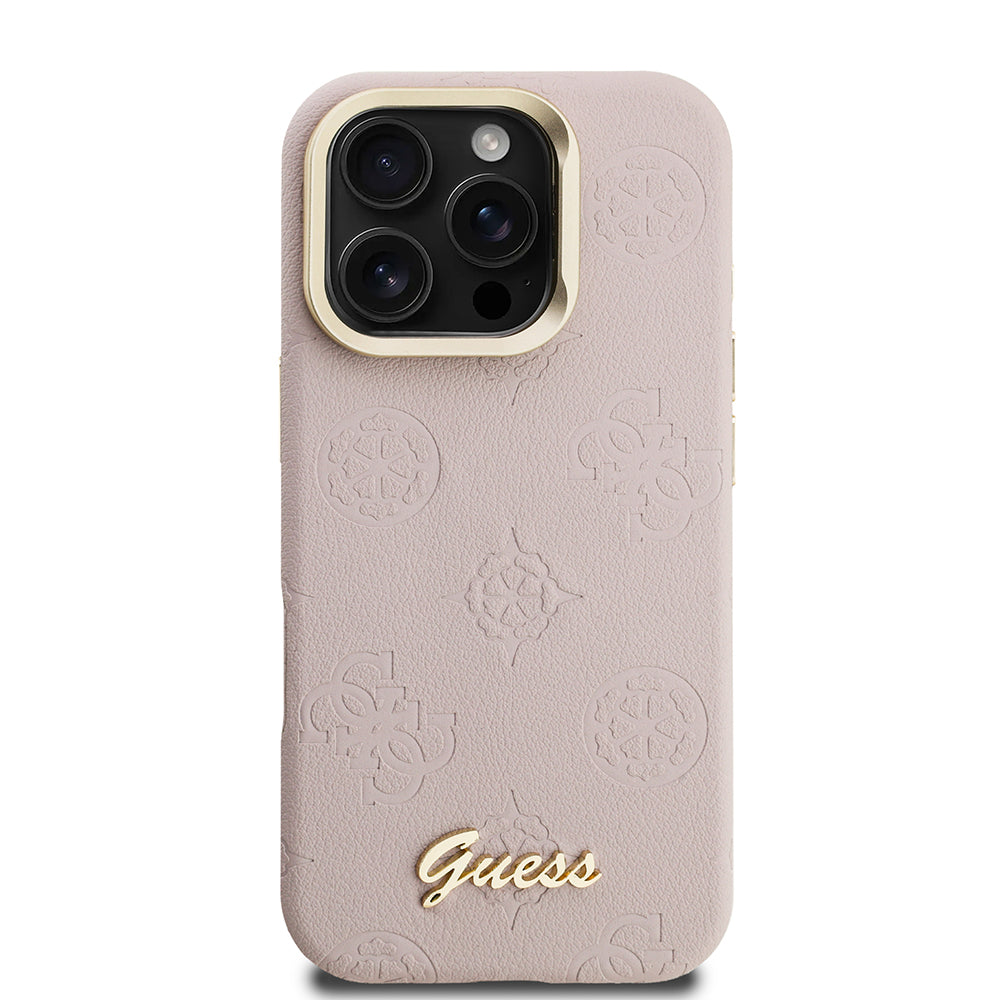 Apple iPhone 16 Pro Kılıf Guess M-safe Şarj Özellikli Kamera Standlı Peony Kapak PU Deri Pembe