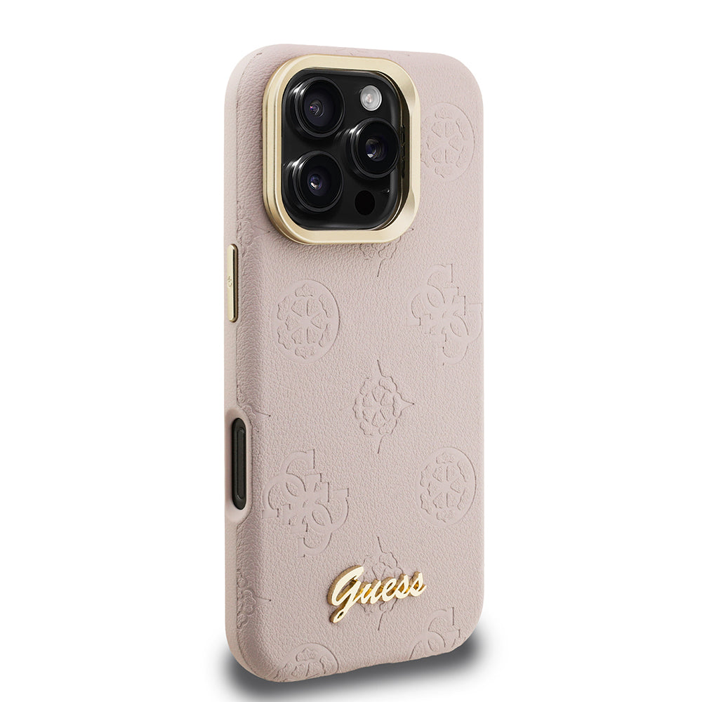 Apple iPhone 16 Pro Kılıf Guess M-safe Şarj Özellikli Kamera Standlı Peony Kapak PU Deri Pembe