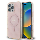 Apple iPhone 16 Pro Kılıf Guess Magsafe Şarj Özellikli IML Baskılı Klasik Logolu 4G Desenli Kapak Pembe
